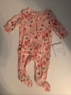 Sterling Baby Pink Bunny & Rainbow Footed One-Piece